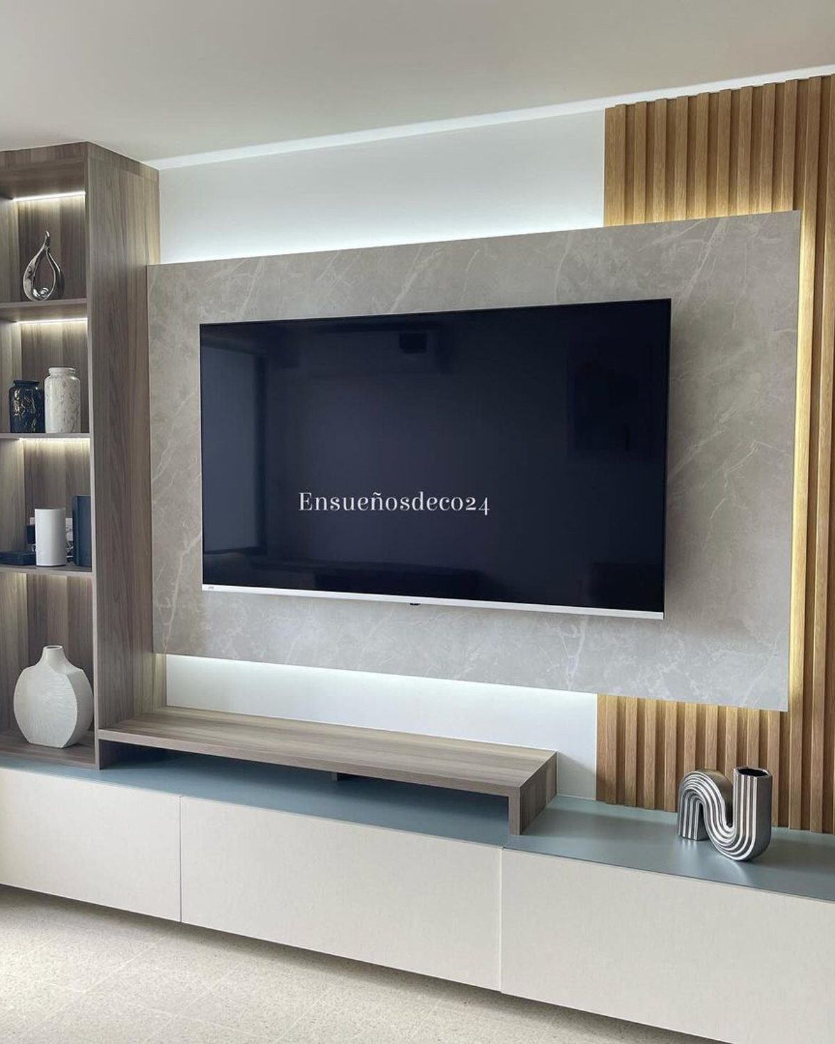 Modern and elegant living room with a mounted TV