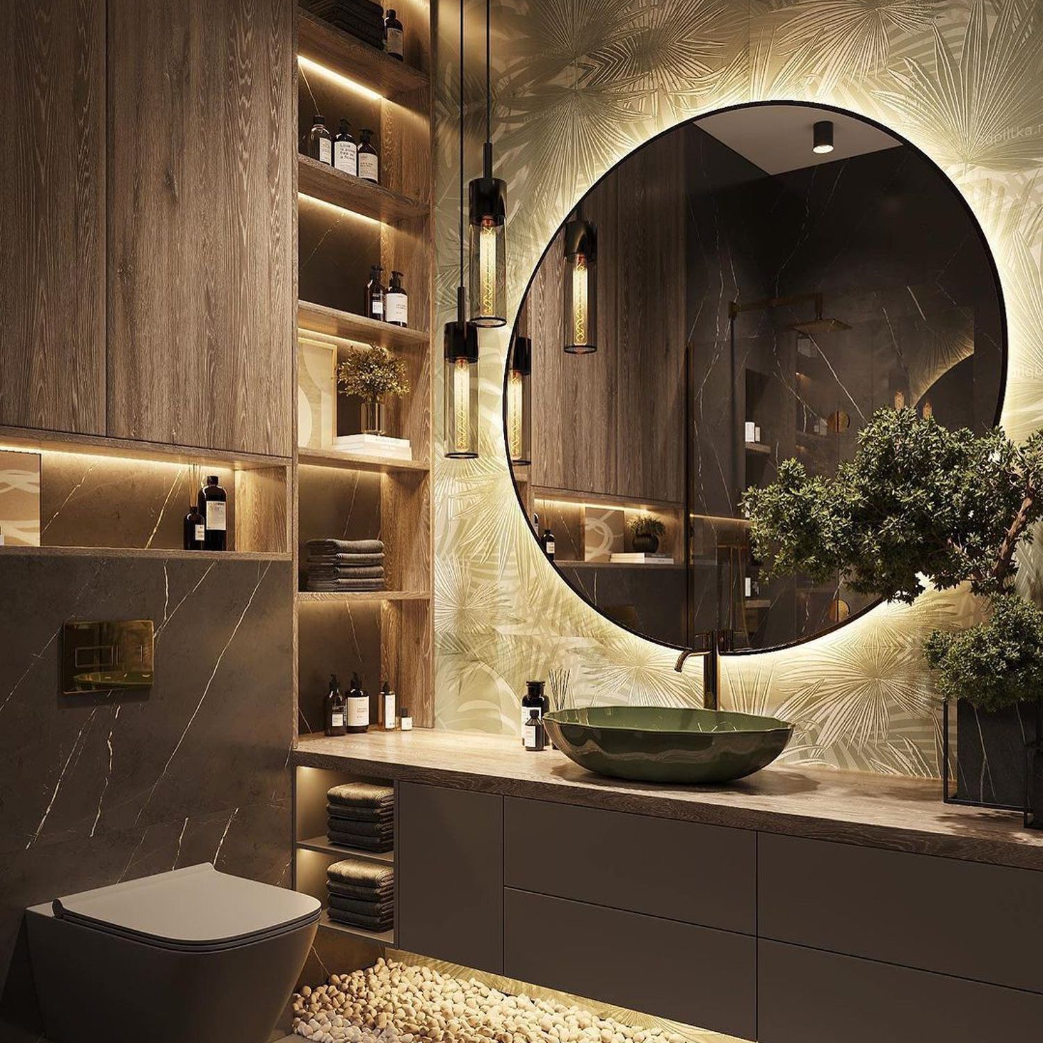 Stylish modern bathroom with ambient lighting