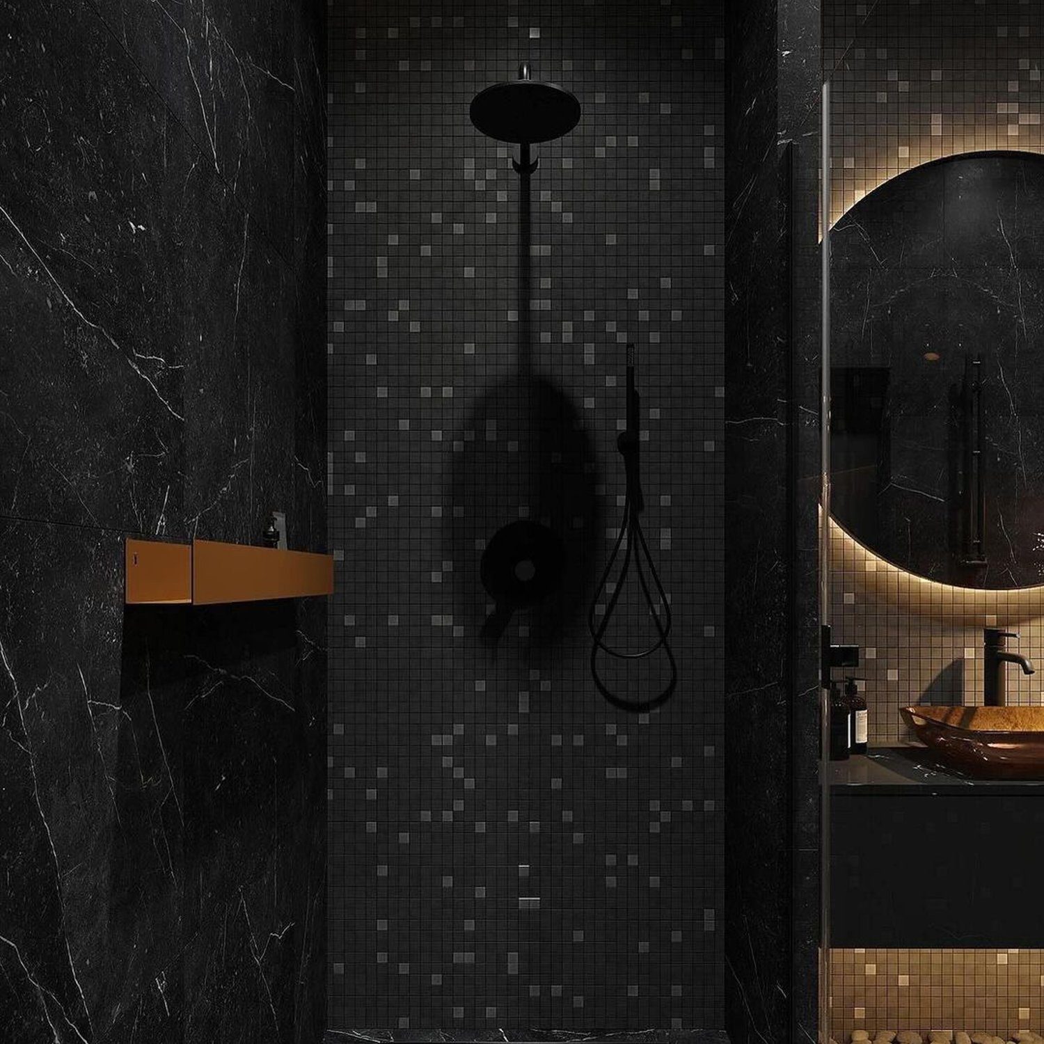 Stylish modern bathroom with black details