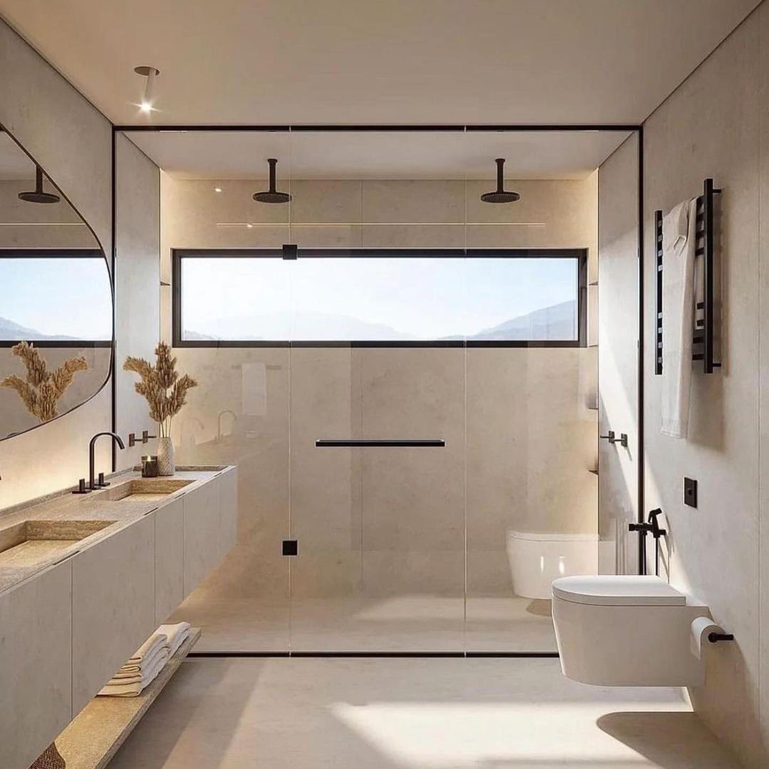 Stylish modern bathroom with panoramic mountain views