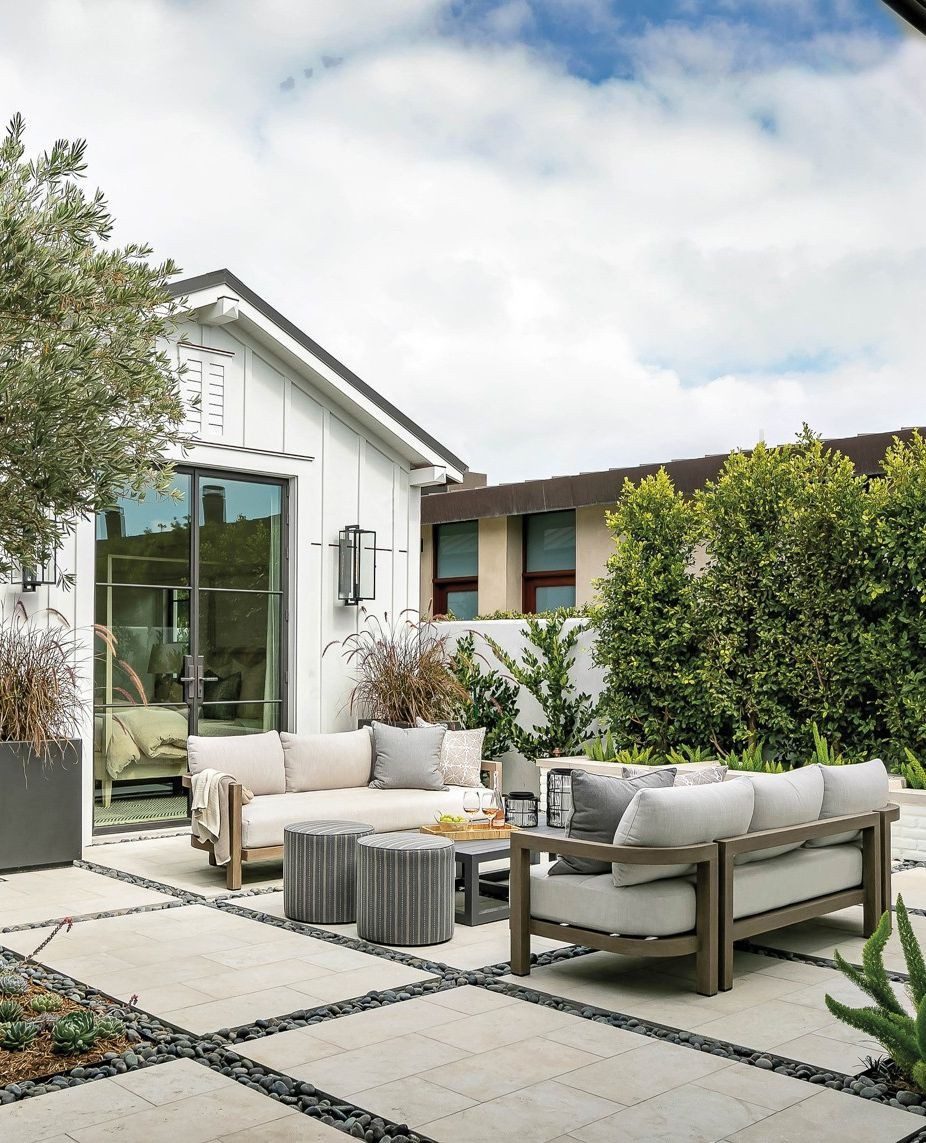 Stylish outdoor patio arrangement with comfortable seating