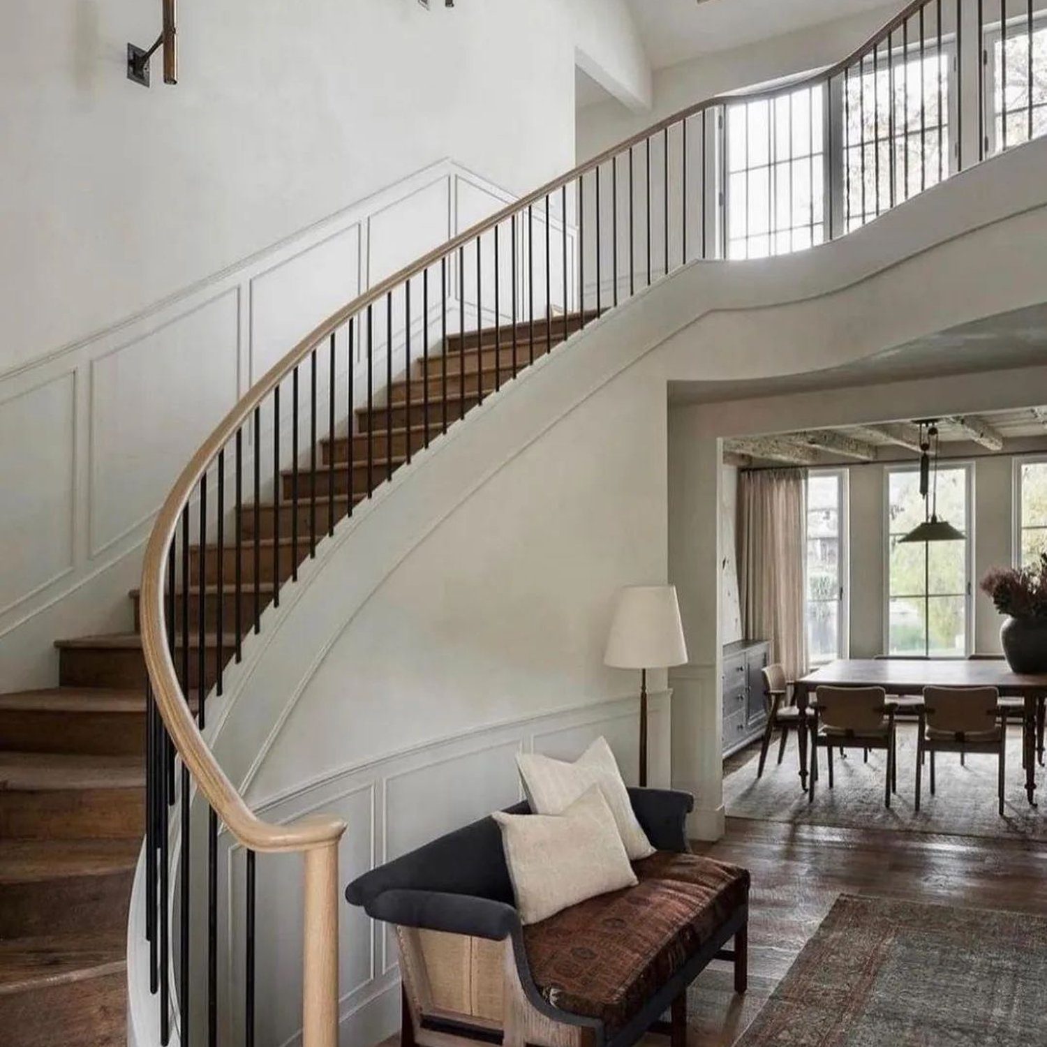 Elegant Curved Staircase in a Bright Interior