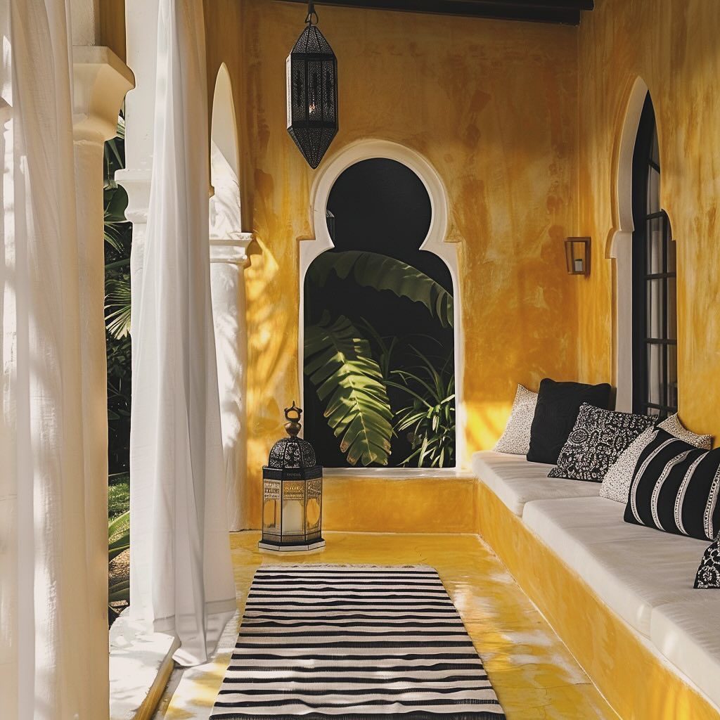 A sun-kissed terrace with vibrant yellow walls