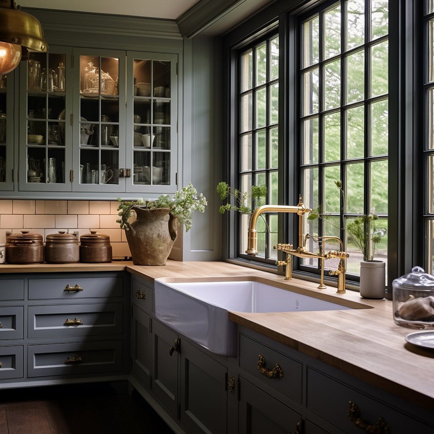 Elegant traditional kitchen with large windows