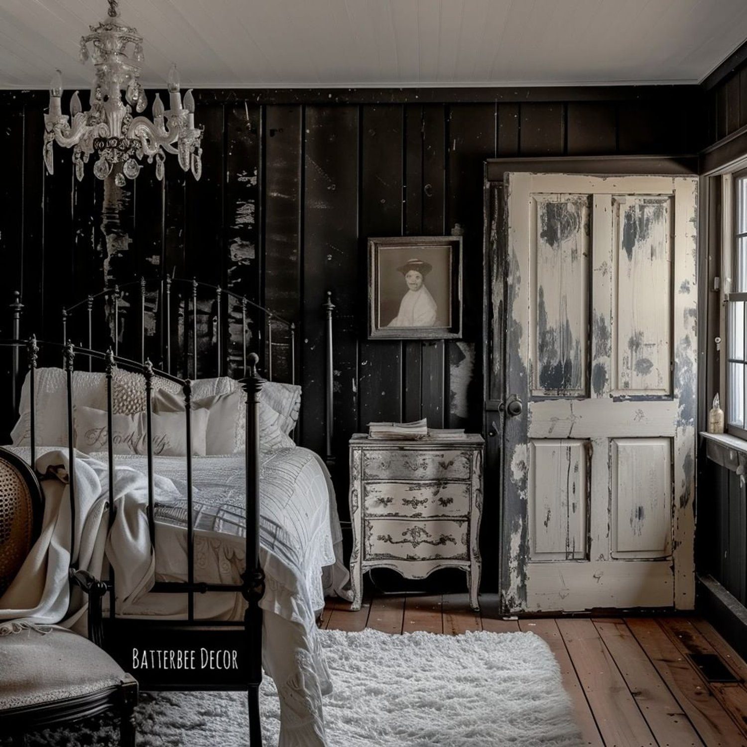 A vintage bedroom with distressed elegance