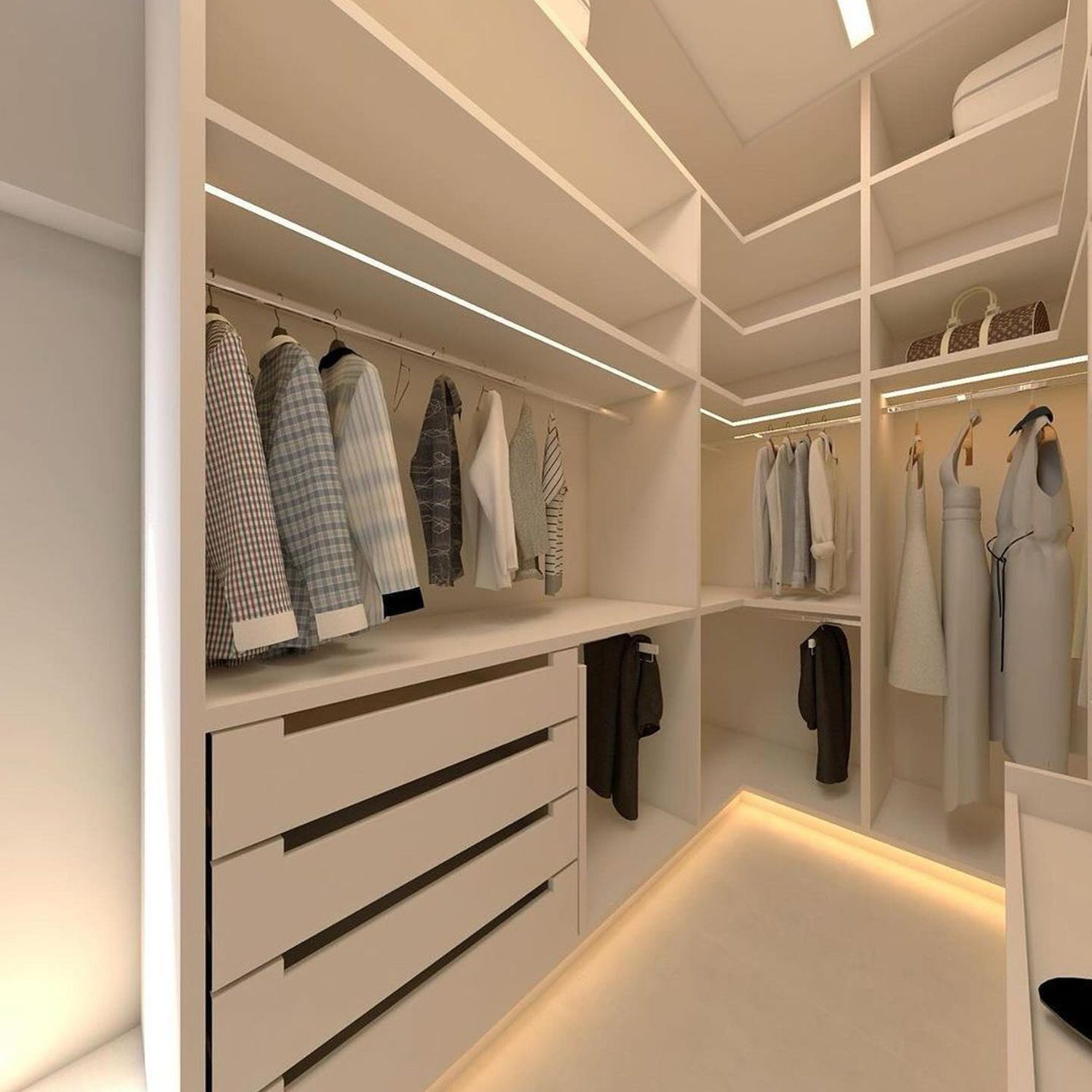 A modern and sleek walk-in closet