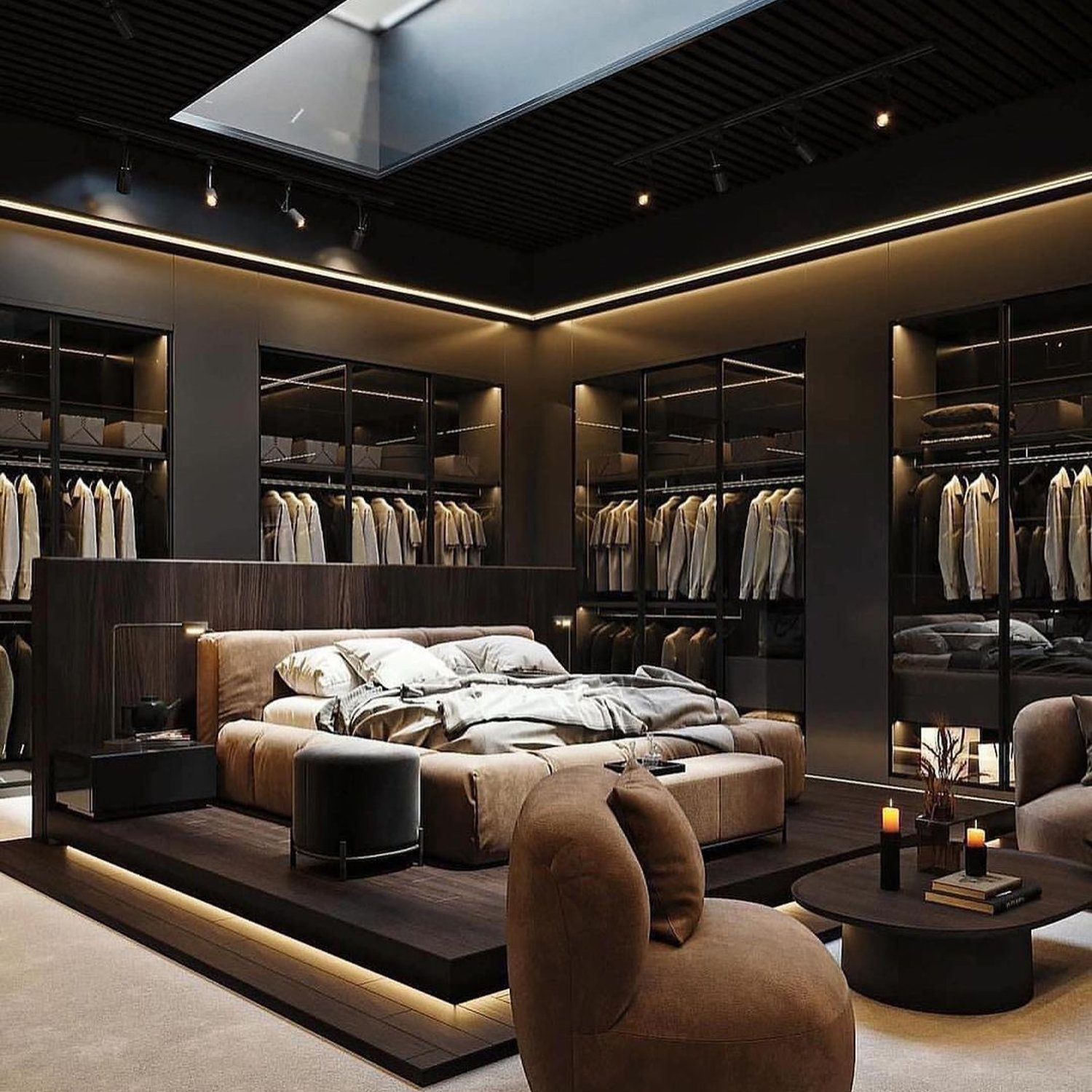 A luxurious modern walk-in closet