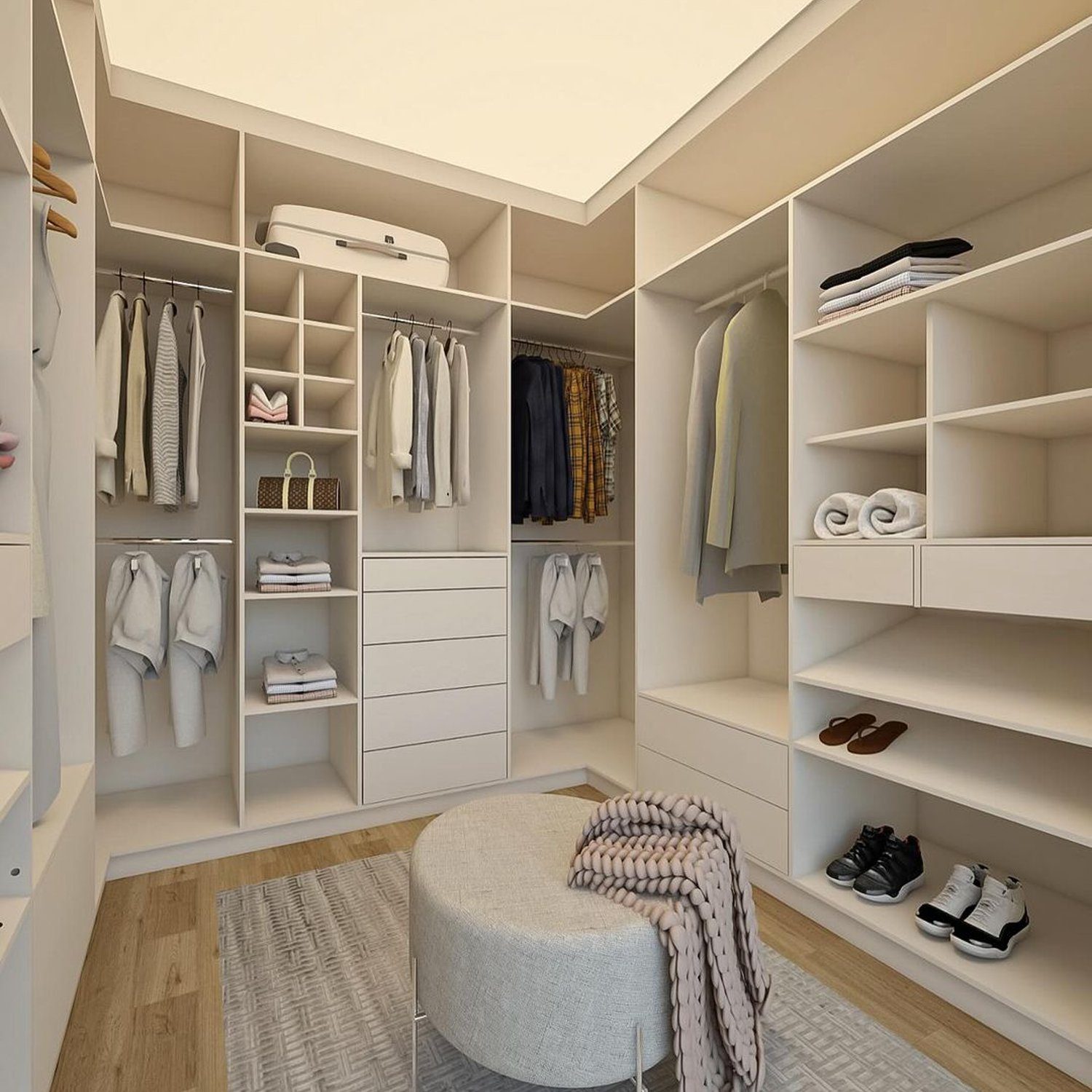 A neatly organized walk-in closet