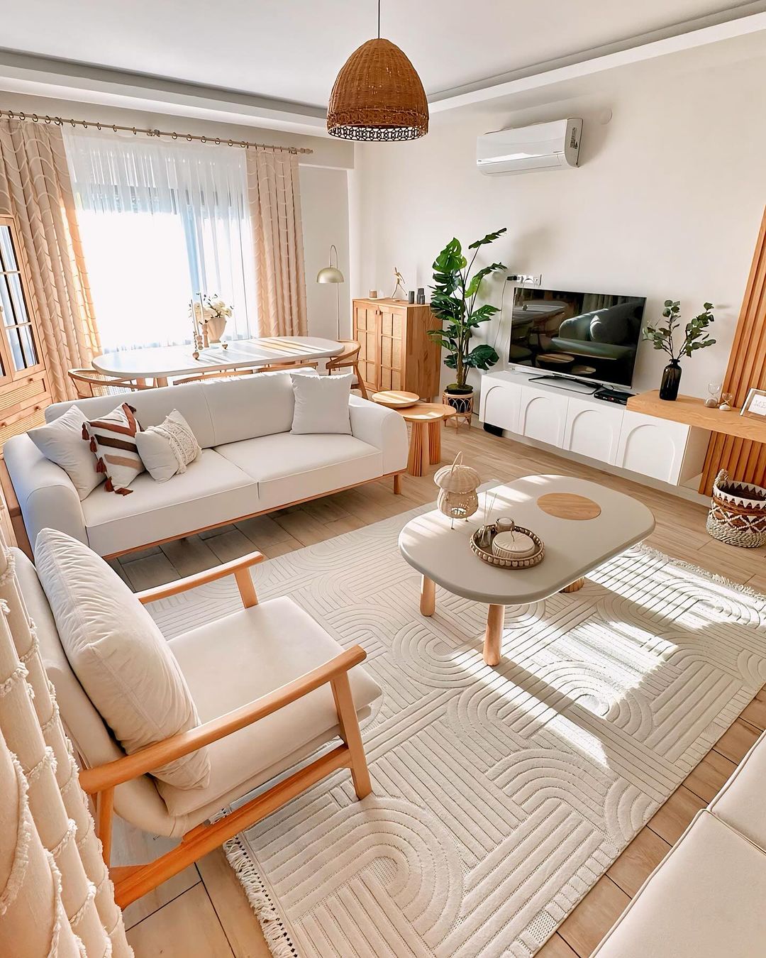 A harmoniously designed living room with natural light