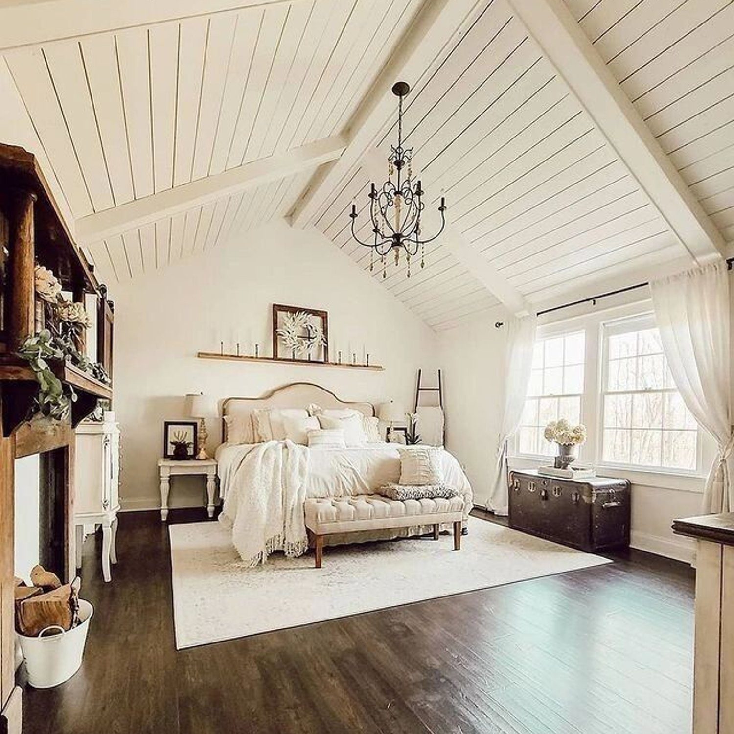 A Chic and Airy Bedroom with Vaulted Ceilings