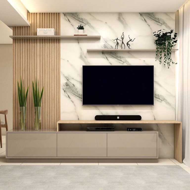 Elegant modern living room with a minimalistic entertainment setup