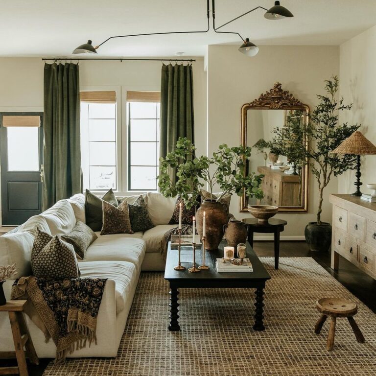 Cozy and elegantly styled living room with a touch of nature