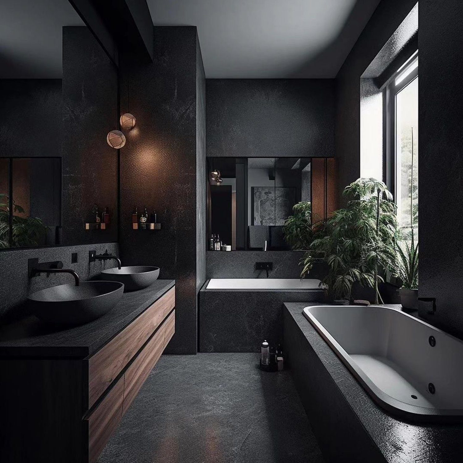 Elegant dark-themed bathroom design