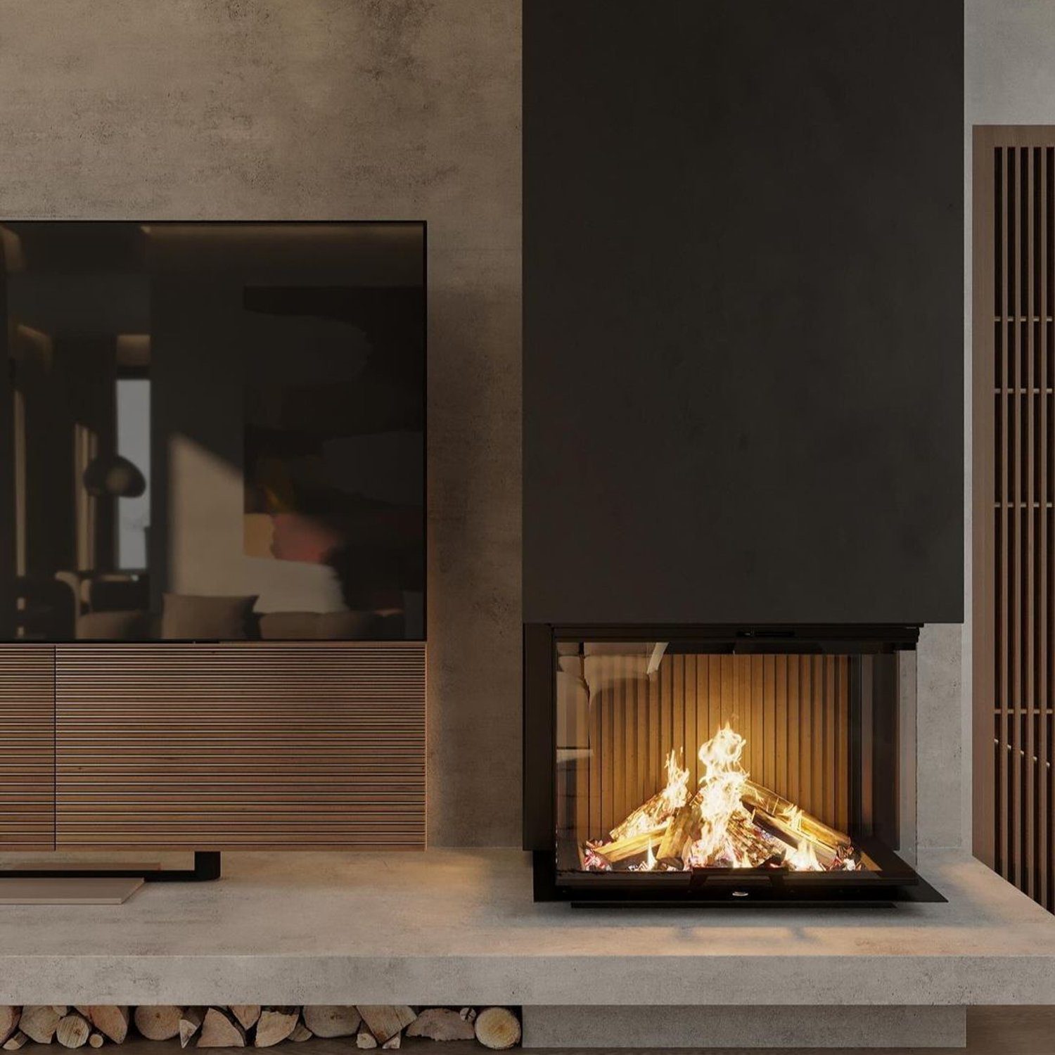 Elegant minimalist fireplace with a warm ambiance