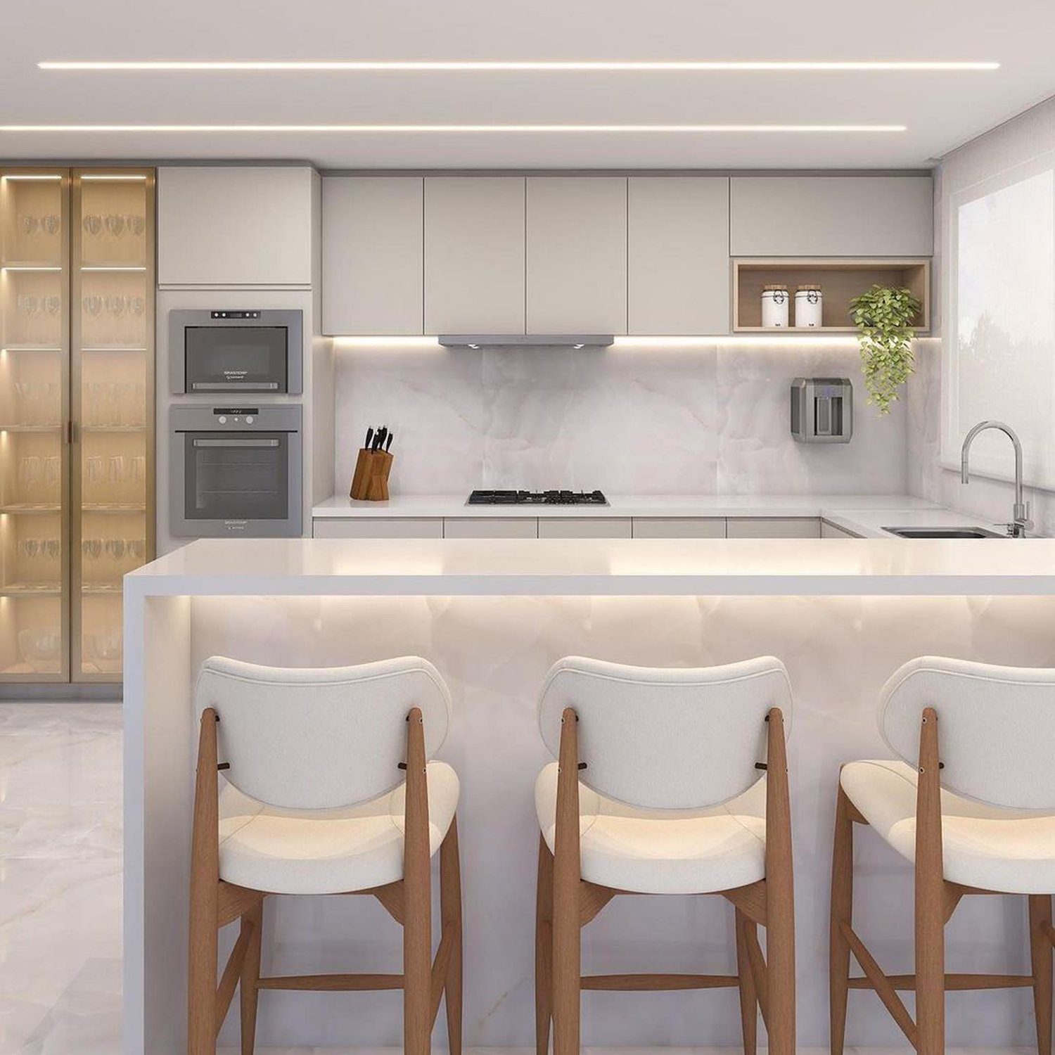 Elegant modern kitchen with marble finishes